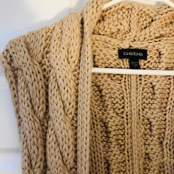 BEBE TAN CHUNKY CROCHET KNIT OPEN FRONT SWEATER WITH ROUNDED BACK SIZ… - Picture 3 of 7